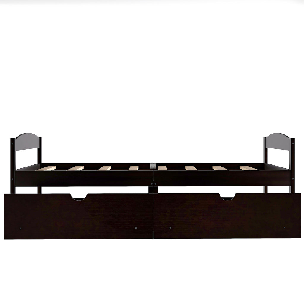 Leoglint Twin size platform bed frame, with two drawers, espresso