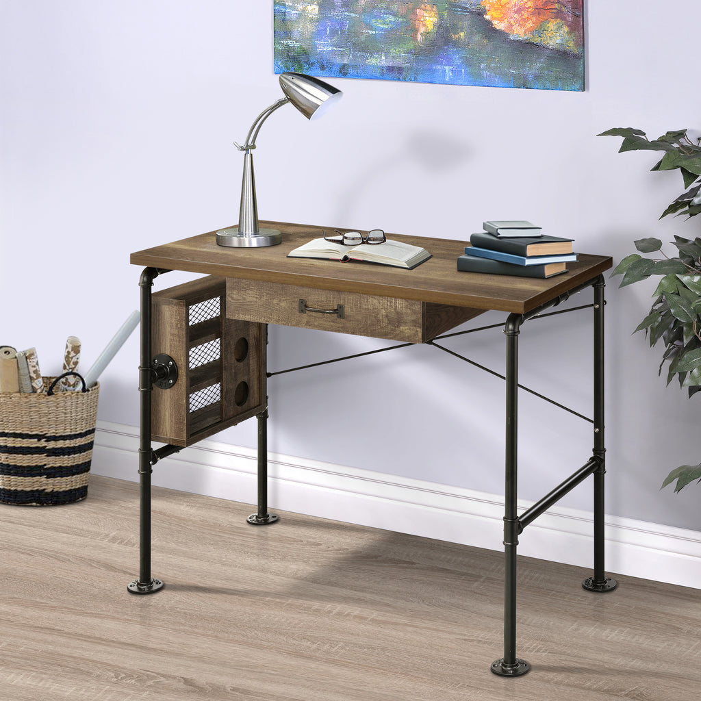 Leoglint Weathered Oak and Black 1-drawer Writing Office Desk