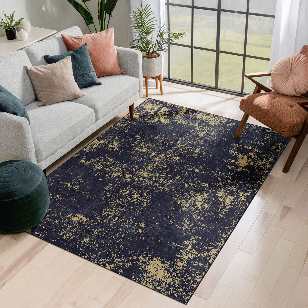 Leoglint 5x8 Area Rug for Bedroom, Washable Rug, Low-Pile, Non-Slip, Non-Shedding, Foldable, Kid&Pet Friendly  - Area Rugs for living room, bedroom, kitchen, dining room, Wedding Gift, (Black+Gold, 5'x8')