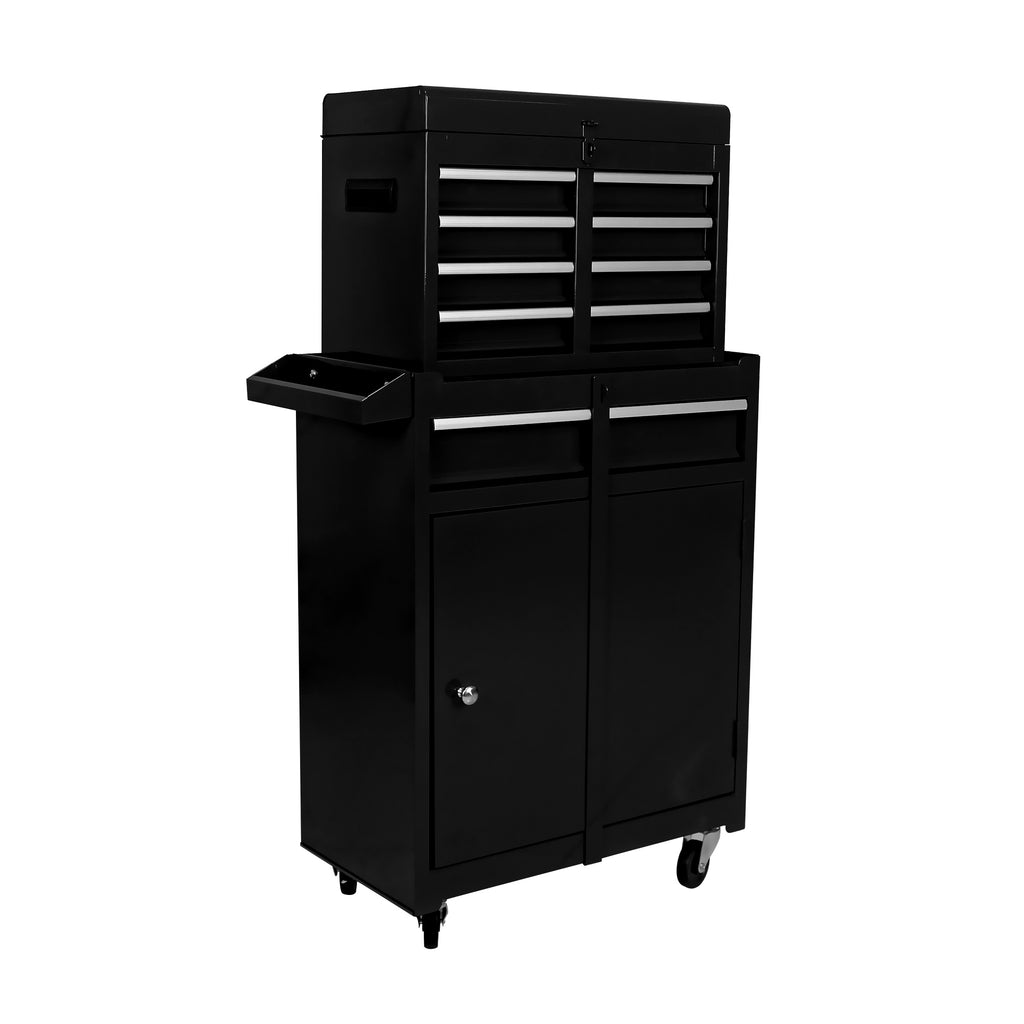 Leoglint Detachable 5 Drawer Tool Chest with Bottom Cabinet and One Adjustable Shelf--Black