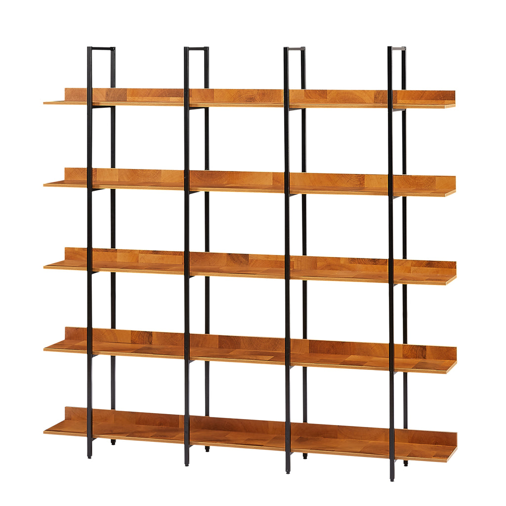 Leoglint 5 Tier Bookcase Home Office Open Bookshelf, Vintage Industrial Style Shelf, MDF Board, Black Metal Frame, Brown