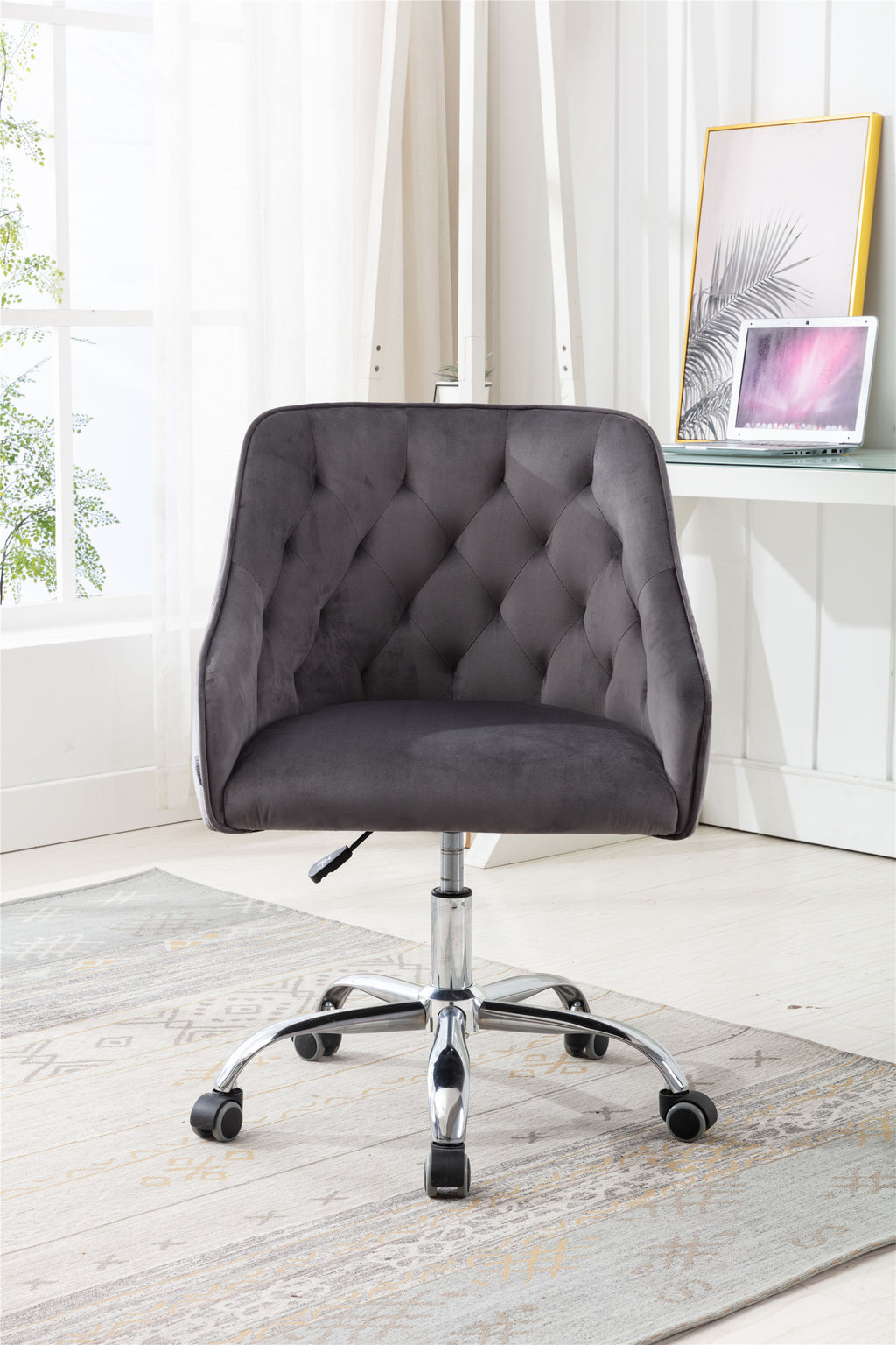 Leoglint COOLMORE Velvet Home Office Chair, Modern Cute Computer Chair, Wheels Swivel Height Adjustable Swivel Task Chair for Home Office(Dark Gray Velvet)