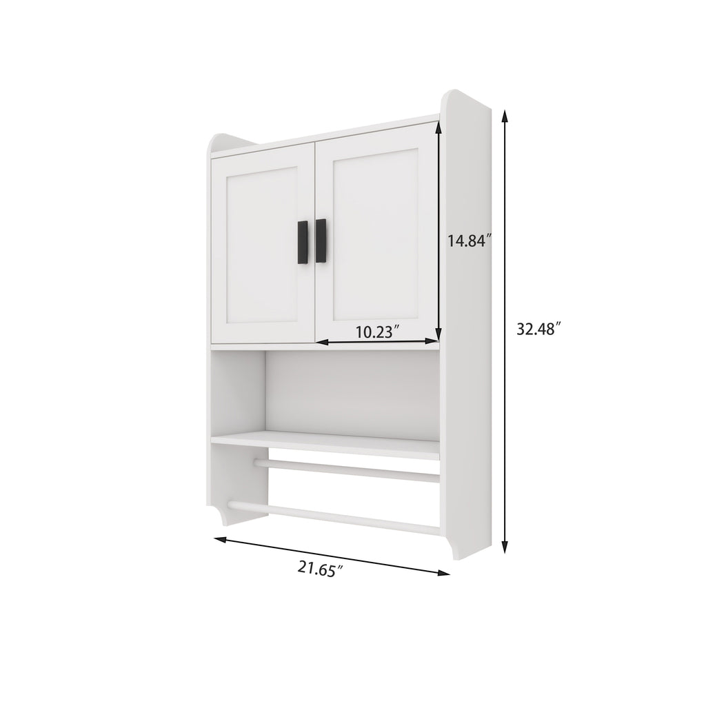 Leoglint Bathroom Wall Cabinet with Doors,Adjustable Shelf,Towel Bar and Paper Holder, Over The Toilet Storage Cabinet, Medicine Cabinet for Bathroom-White