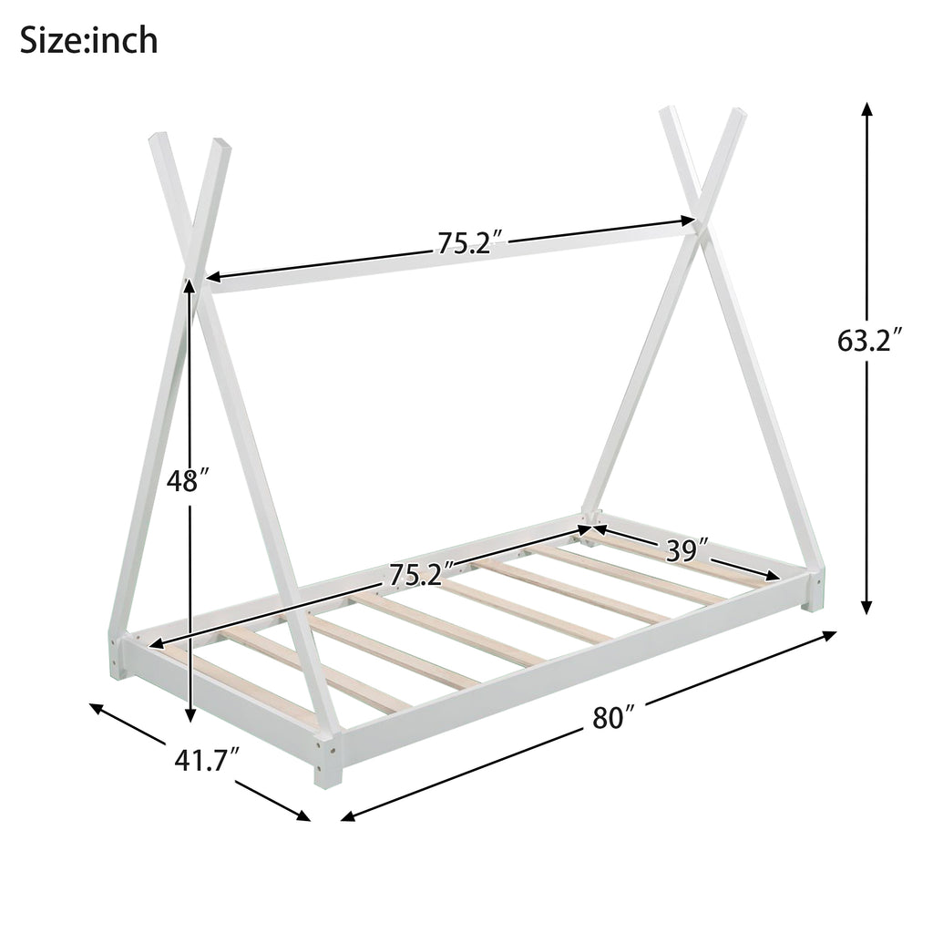 Leoglint Twin Size House Platform Bed  Frame with Triangle tructure,White