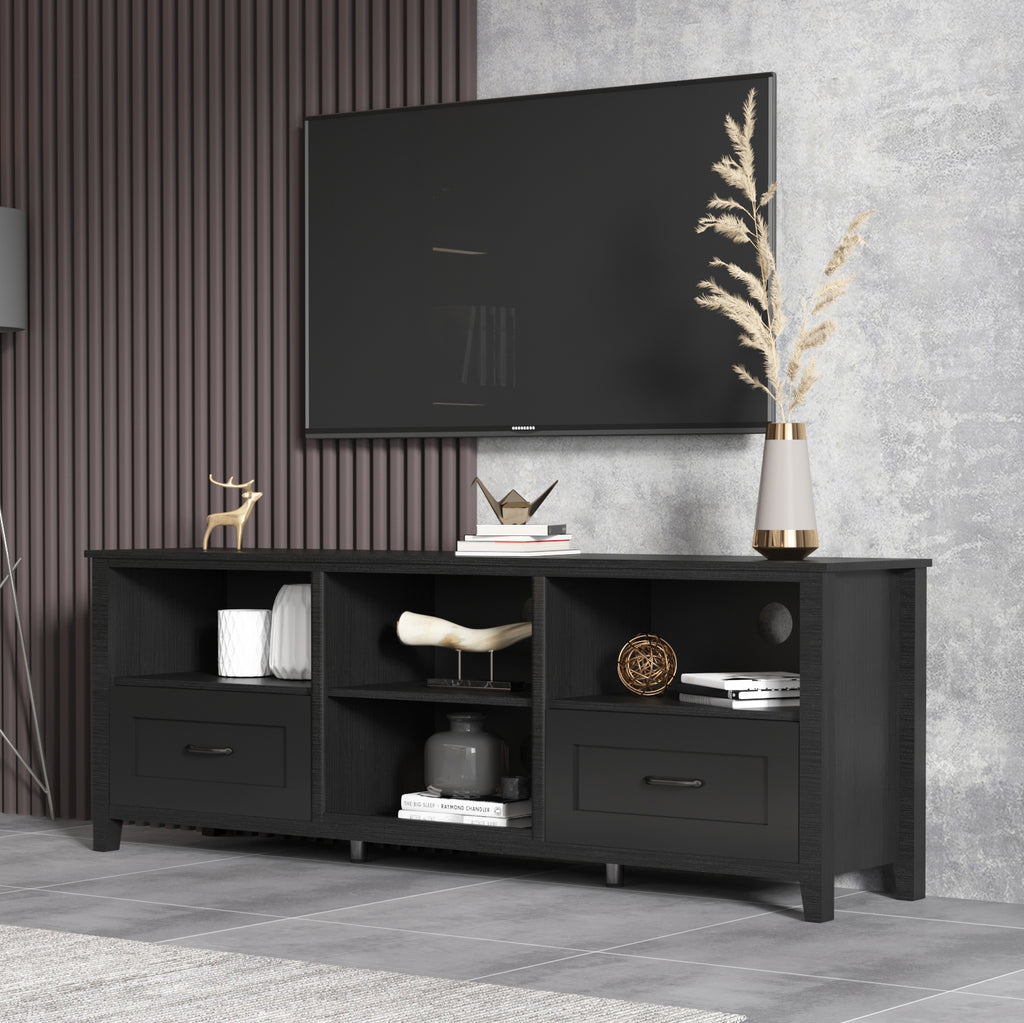 Leoglint 70.08 Inch Length TV Stand for Living Room and Bedroom, with 2 Drawers and 4 High-Capacity Storage Compartment,BLACK Walnut