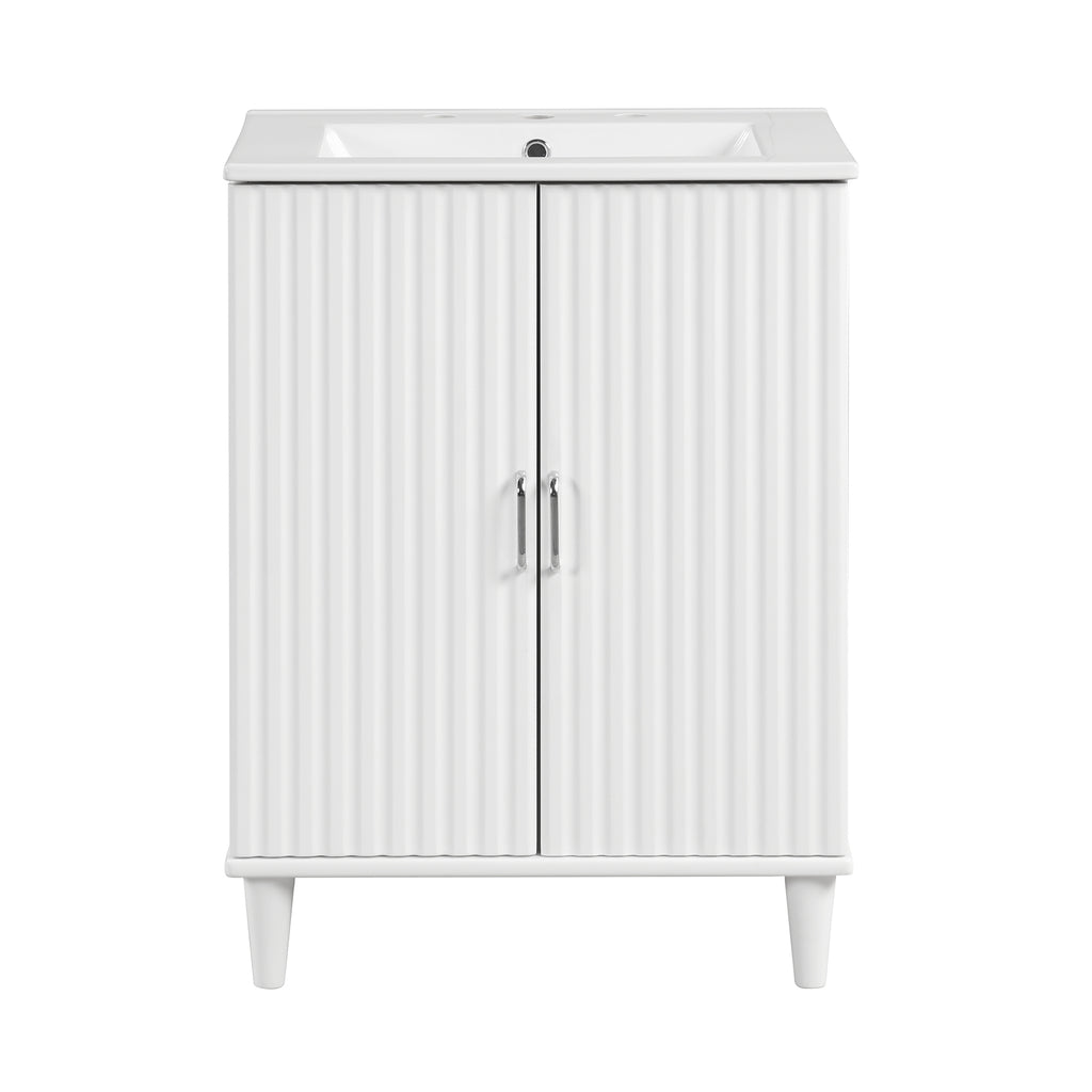 Leoglint 24" Bathroom Vanity with Sink, Bathroom Vanity Cabinet with Two Doors, Adjustable Shelves, Solid Wood and MDF, White