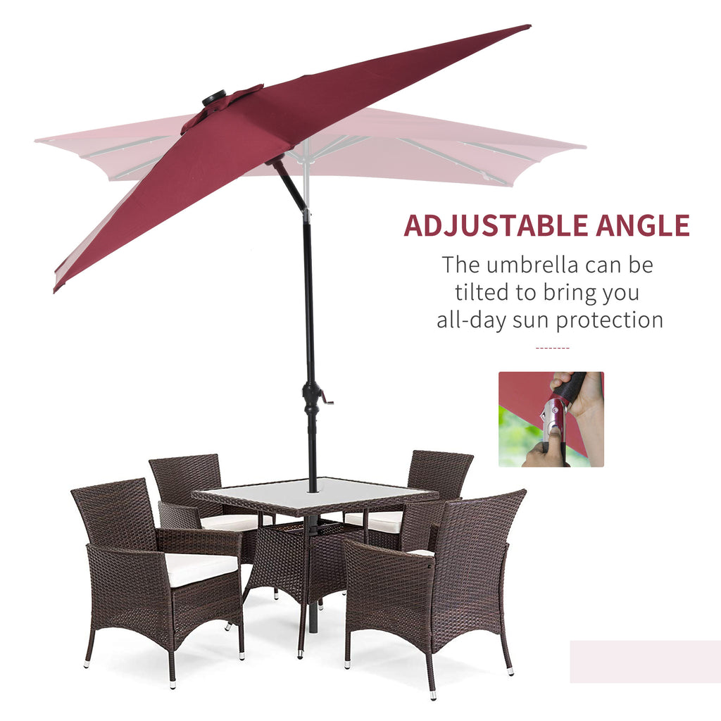 Leoglint 9' x 7' Solar Umbrella, LED Lighted Patio Umbrella for Table or Base with Tilt & Crank, Outdoor Umbrella for Garden, Deck, Backyard, Pool, Beach, Wine Red