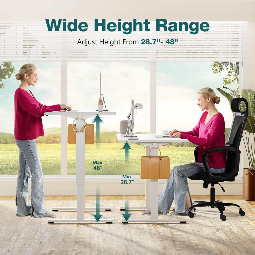 Leoglint Electric Height Adjustable Standing Office Desk,Sit to Stand Ergonomic Computer Desk,White,63'' x 24"