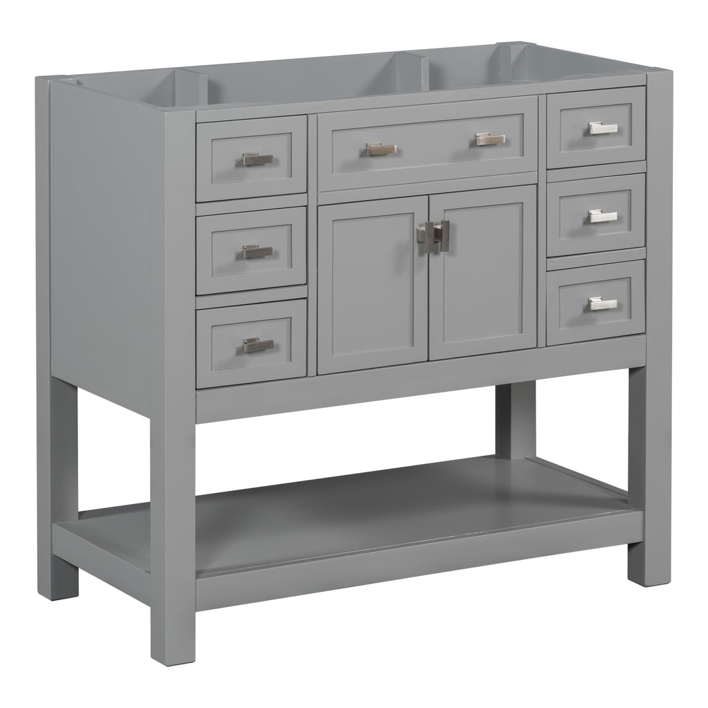 Leoglint 36'' Bathroom Vanity without Top Sink, Grey Cabinet only, Modern Bathroom Storage Cabinet with 2 Soft Closing Doors and 6 Drawers (NOT INCLUDE BATHROOM VANITY SINK)