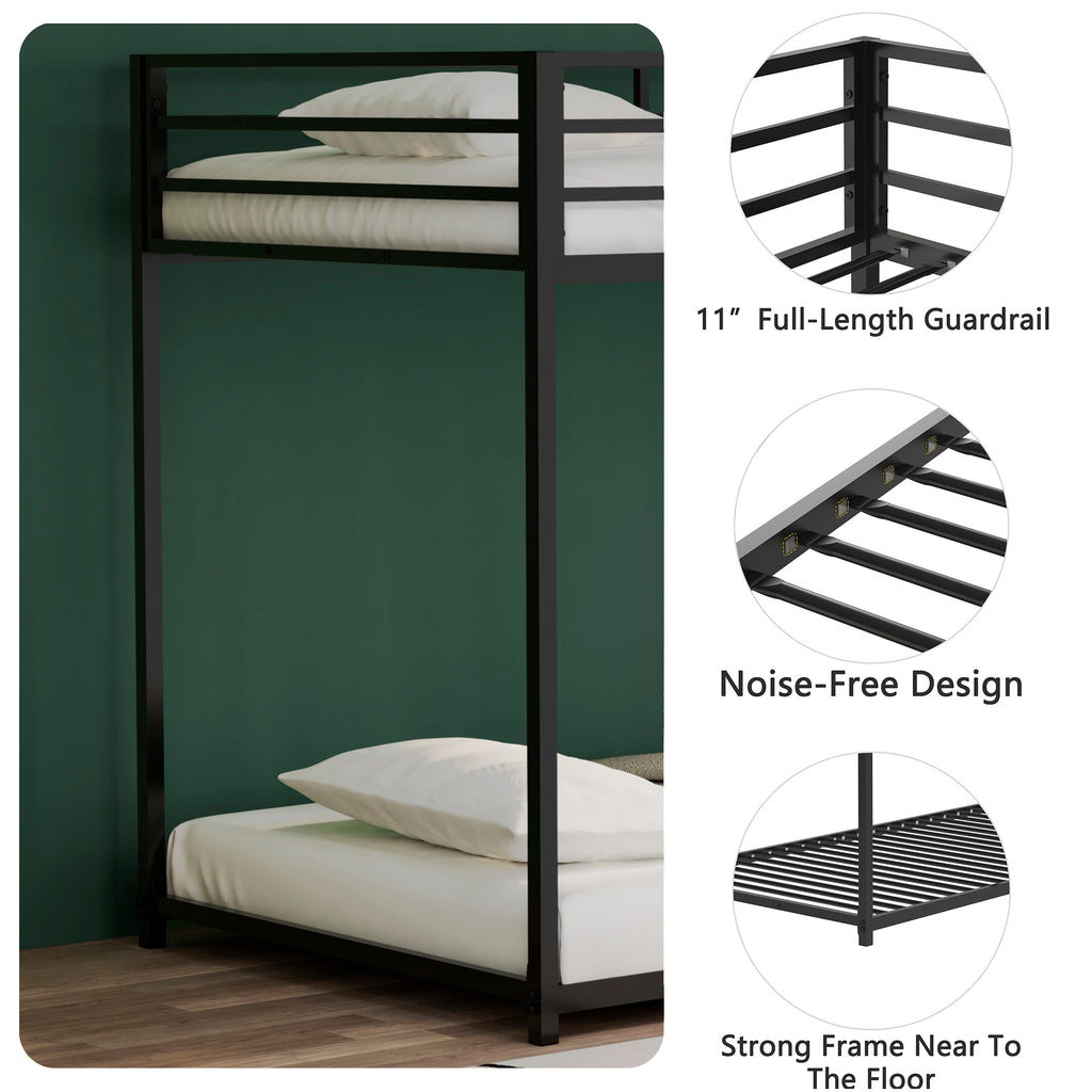 Leoglint Bed Frame Adam Twin over Twin Metal Bunk, Black