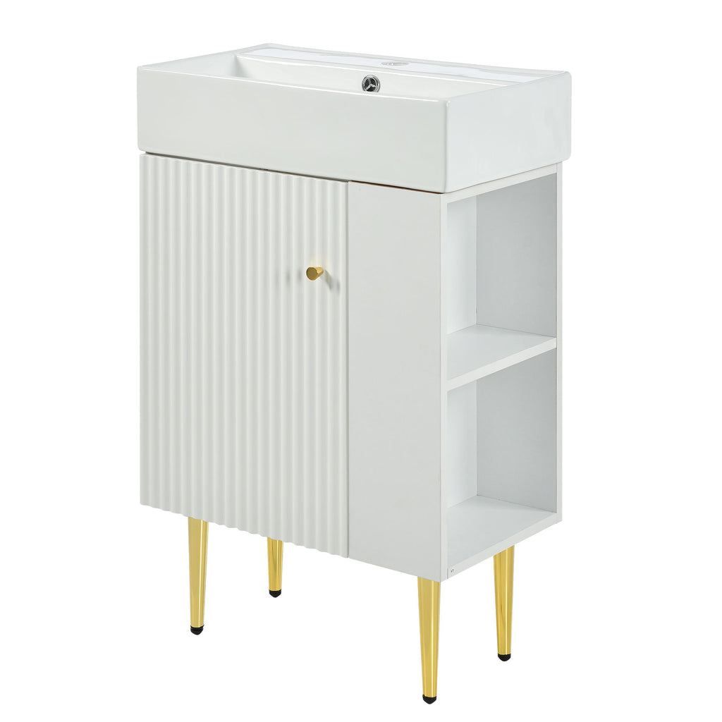 Leoglint 21.6" white Bathroom vanity, Combo Cabinet, Bathroom Storage Cabinet, Single Ceramic Sink, Right side storage