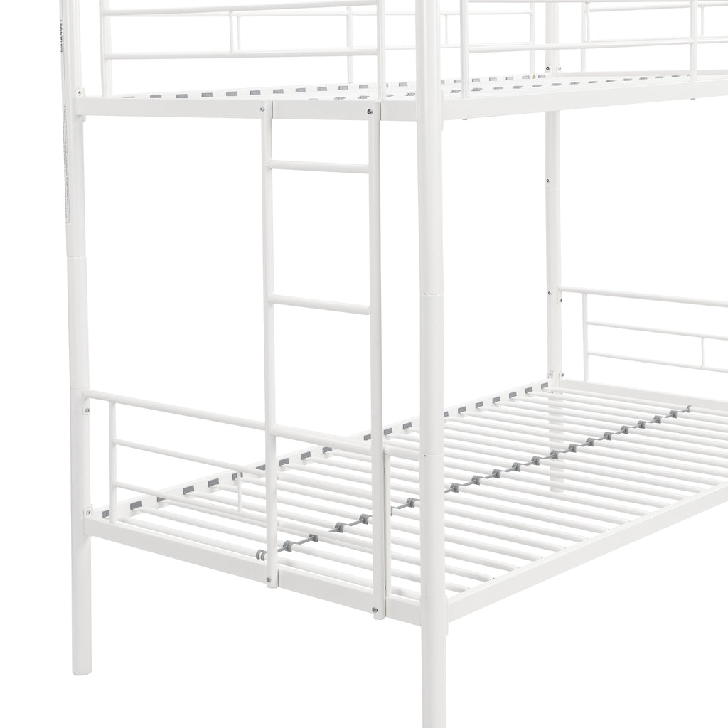 Leoglint Twin Over Twin Metal Bunk Bed Frame,Metal Structure Bedframe with Safety Guardrails and 2 ladders,Convertible Bunkbeds,No Spring Box Required and Space Saving Design,White