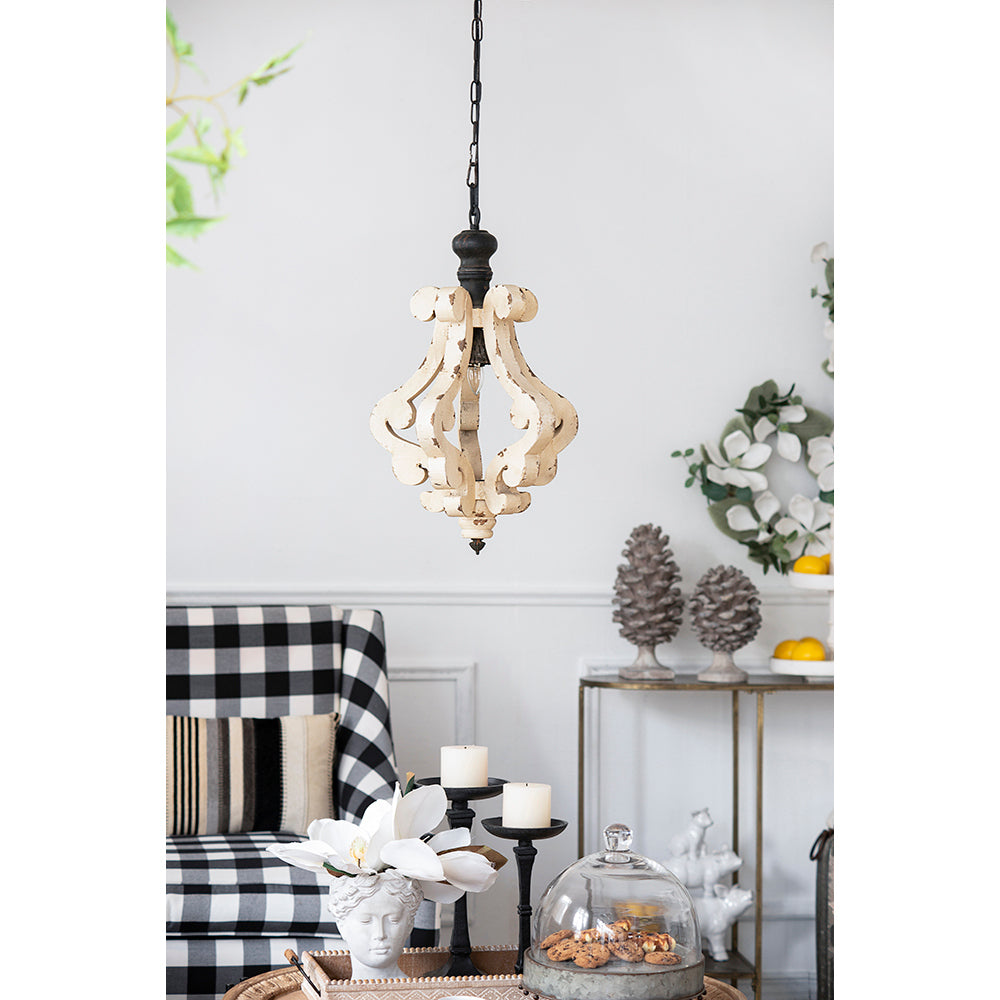 Leoglint Pendant Farmhouse Chandeliar, Distressed White Pendant French Country Wood Chandelier for Living Room Foyer, Bulb Not Included