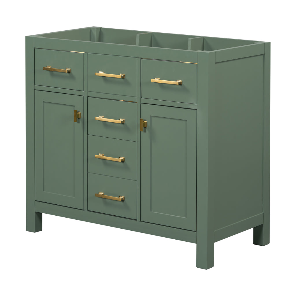 Leoglint 36'' Bathroom Vanity without sink, Modern Freestanding Single Bathroom Cabinet with 4 Drawers & 2 Cabinets,Storage Cabinet for Bathroom, Solid Wood Frame Vanity Only, Green (NOT INCLUDE SINK)