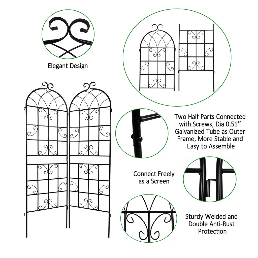 Leoglint 4 Pack Metal Garden Trellis 71" x 19.7" Rustproof Trellis for Climbing Plants Outdoor Flower Support Black