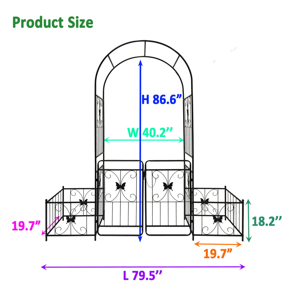 Leoglint Metal Garden Trellis with Gate 79.5'' Wide x 86.6'' High Climbing Plants Support Rose Arch Outdoor Black