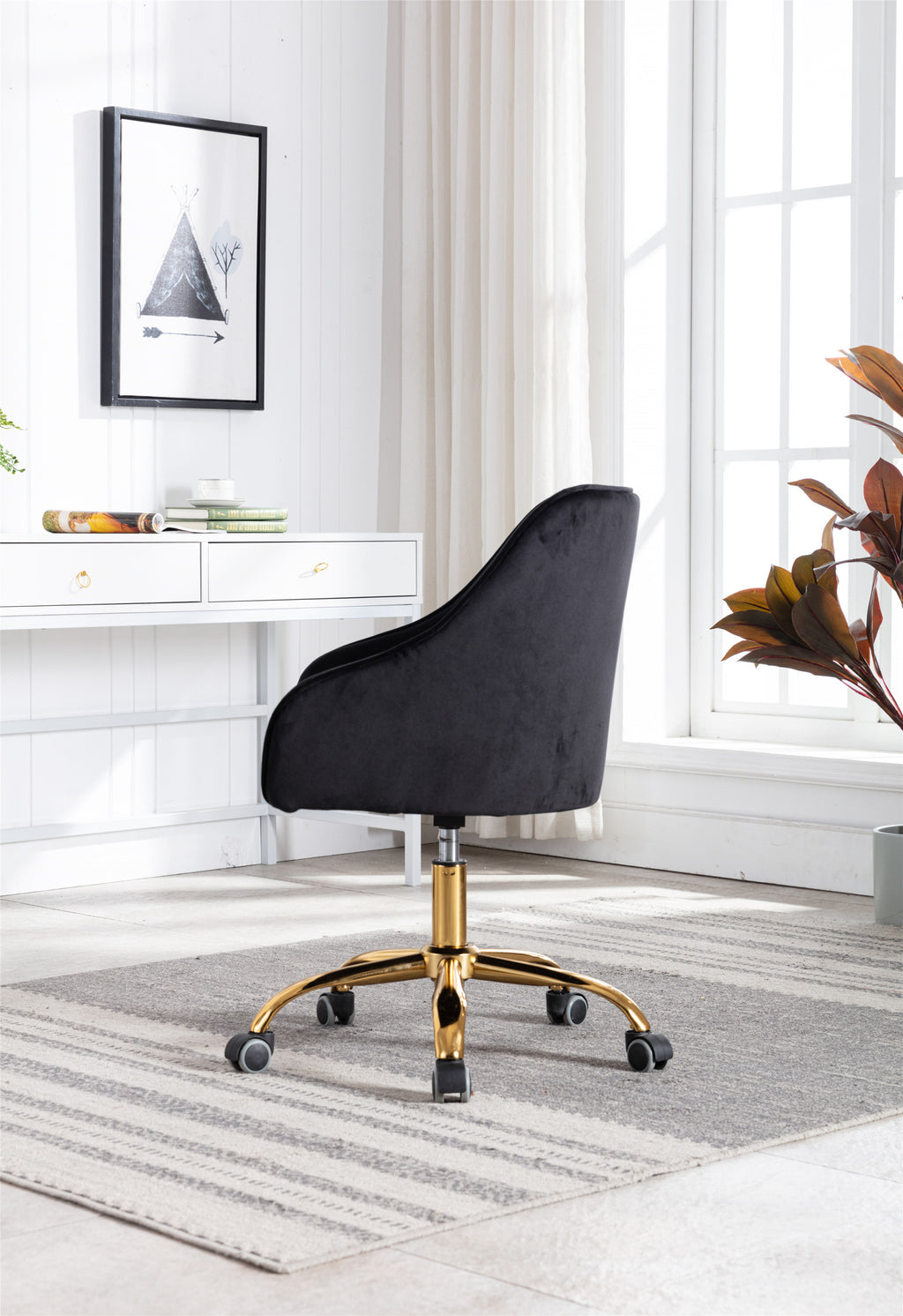 Leoglint COOLMORE Velvet Home Office Chair, Modern Cute Computer Chair, Wheels Swivel Height Adjustable Swivel Task Chair for Home Office (Black Velvet)