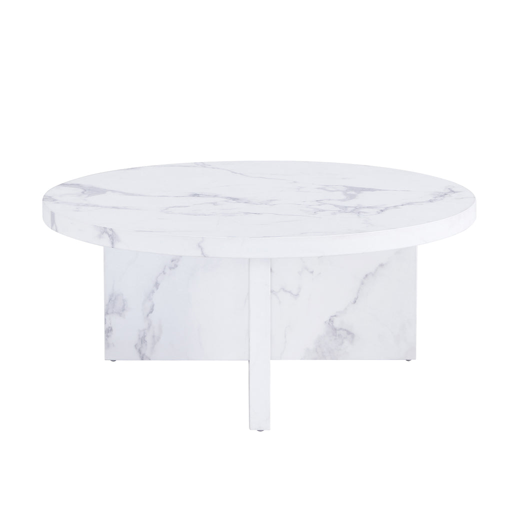 Leoglint A white MDF material circular patterned coffee table, a 31.4-inch white center table, modern coffee table, suitable for small spaces and living rooms.