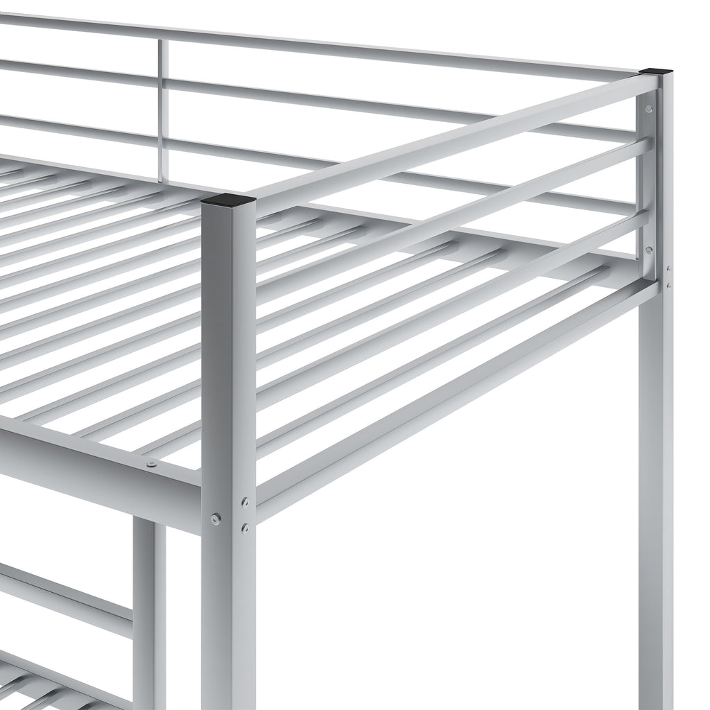 Leoglint Twin over Twin Metal Bunk Bed Frame, Low Bunk Bed with Ladder,Silver(OLD SKU:WF282465AAN)