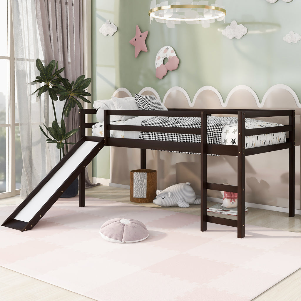 Leoglint Loft Bed Frame with Slide, Multifunctional Design, Twin (Espresso)(OLD SKU: WF191904AAP)