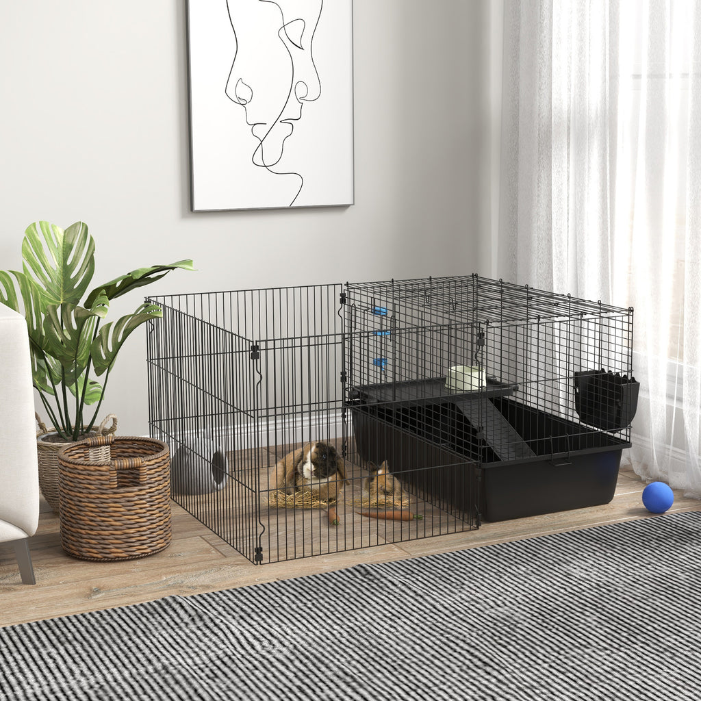 Leoglint Small Animal Cage with Playpen, Pet Habitat Indoor for Guinea Pigs Hedgehogs Bunnies with Accessories, Water Bottle, Food Dish, Feeding Trough, 42" x 33" x 21"