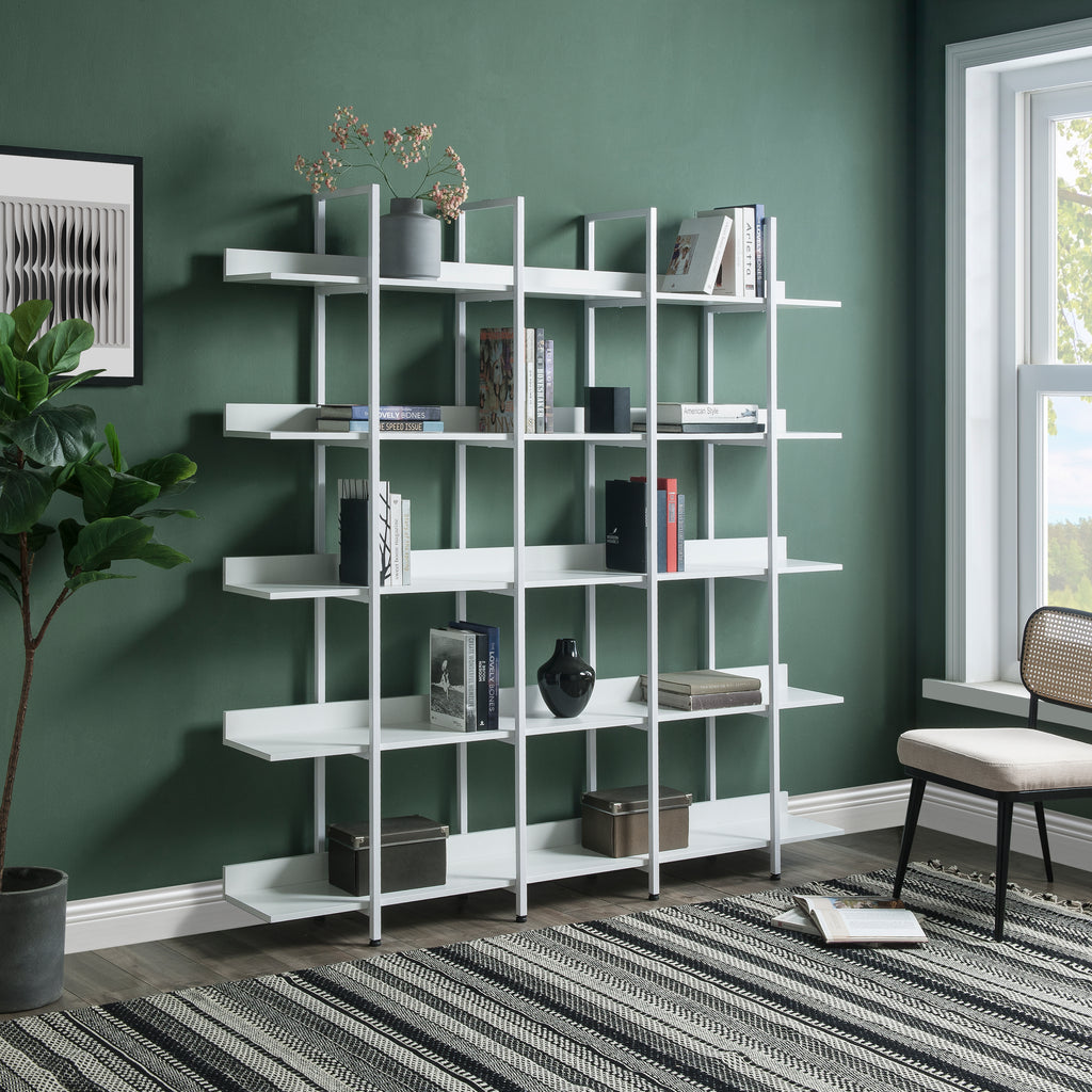 Leoglint [VIDEO] 5 Tier Bookcase Home Office Open Bookshelf, Vintage Industrial Style Shelf with Metal Frame, MDF Board