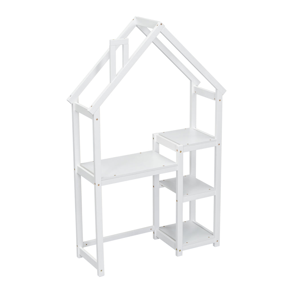 Leoglint House-shaped Wooden writing Desk,Kids study Table,Bookshelf & Toy Storage,White