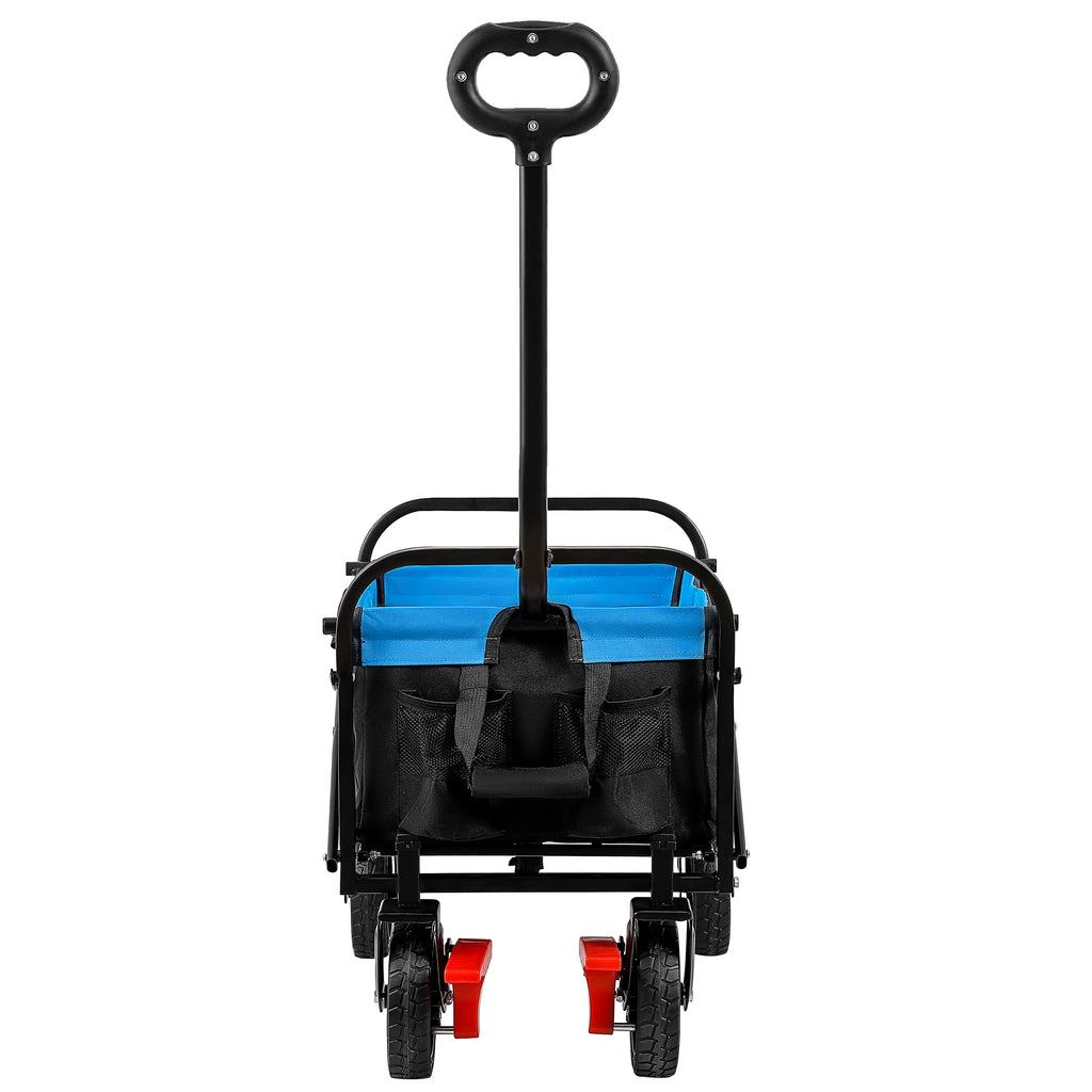 Leoglint Garden cart Mini Folding Wagon Garden Shopping Beach Cart (black+blue+brake)