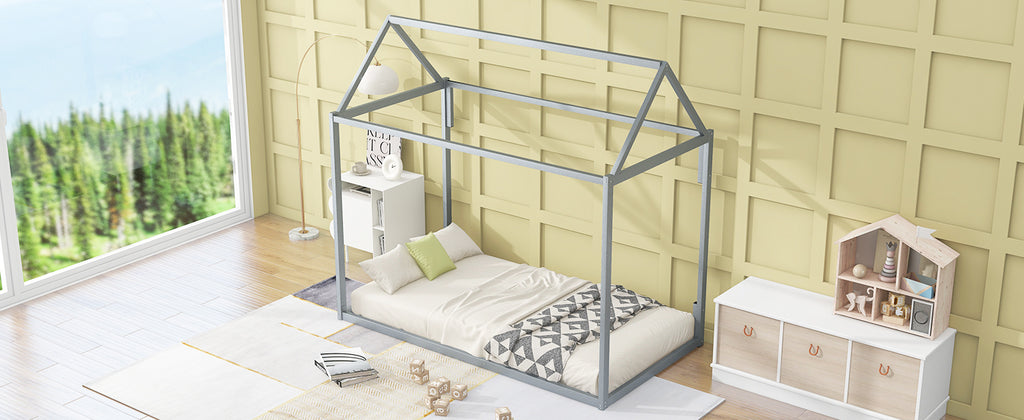 Metal House Shape Platform Bed Frame, twin