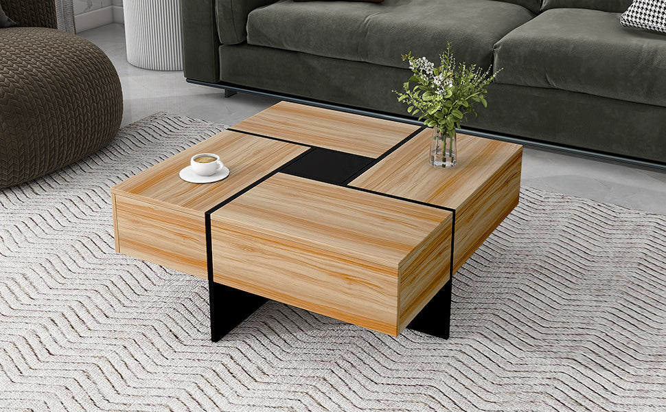 Leoglint ON-TREND Unique Design Coffee Table with 4 Hidden Storage Compartments, Square Cocktail Table with Extendable Sliding Tabletop, UV High-gloss Design Center Table for Living Room, 31.5"x 31.5"