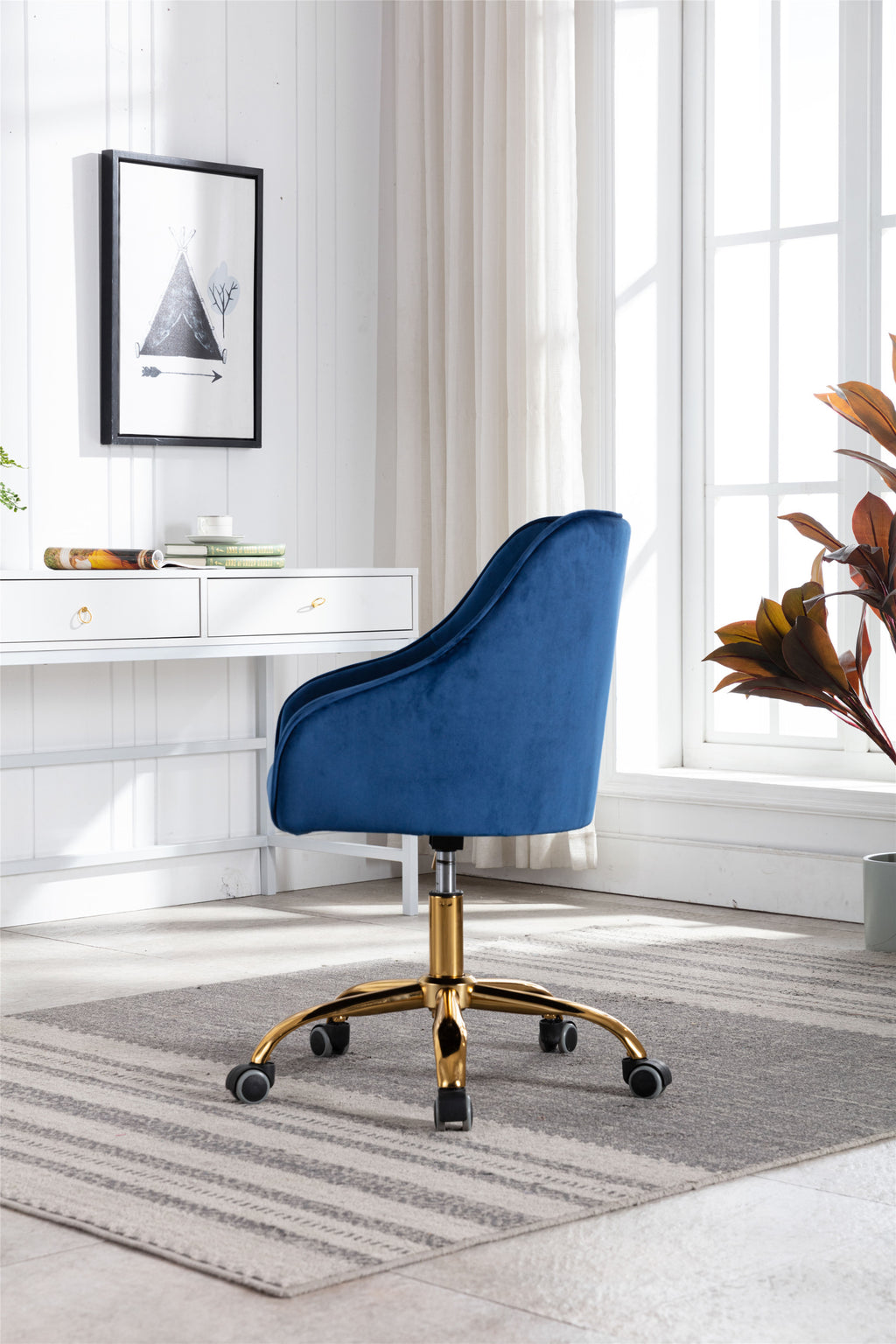 Leoglint COOLMORE Velvet Home Office Chair, Modern Cute Computer Chair, Wheels Swivel Height Adjustable Swivel Task Chair for Home Office (Navy Velvet)