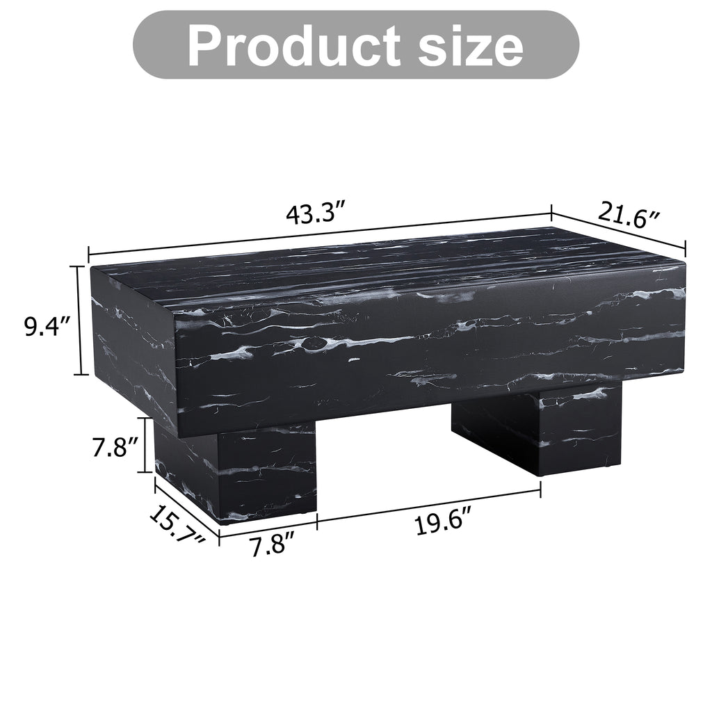 Leoglint The black coffee table has patterns. Modern rectangular table, suitable for living rooms and apartments. 43.3"*21.6"*17.2"