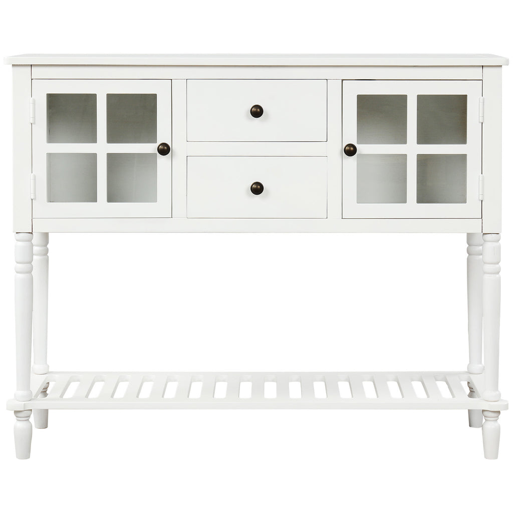 Leoglint TREXM Sideboard Console Table with Bottom Shelf, Farmhouse Wood/Glass Buffet Storage Cabinet Living Room (White)