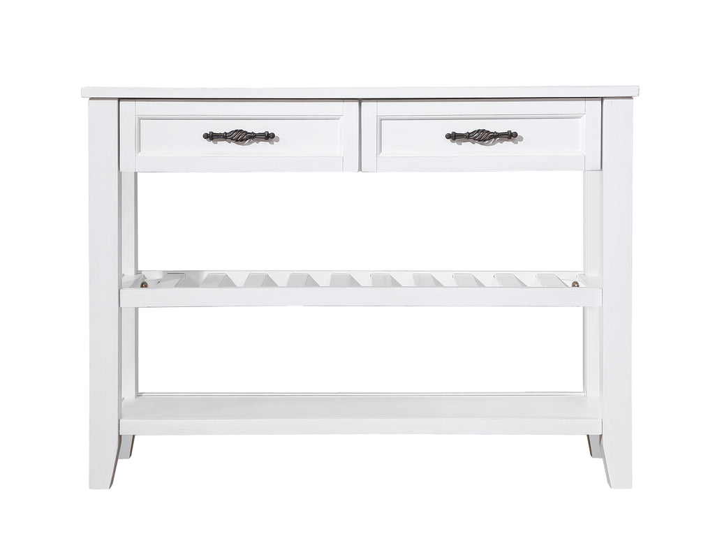 Leoglint Console Sofa Table with 2 Storage Drawers and 2 Tiers Shelves, Mid-Century Style 42'' Solid Wood Buffet Sideboard for Living Room Furniture Kitchen Dining Room Entryway Hallway, Antique White