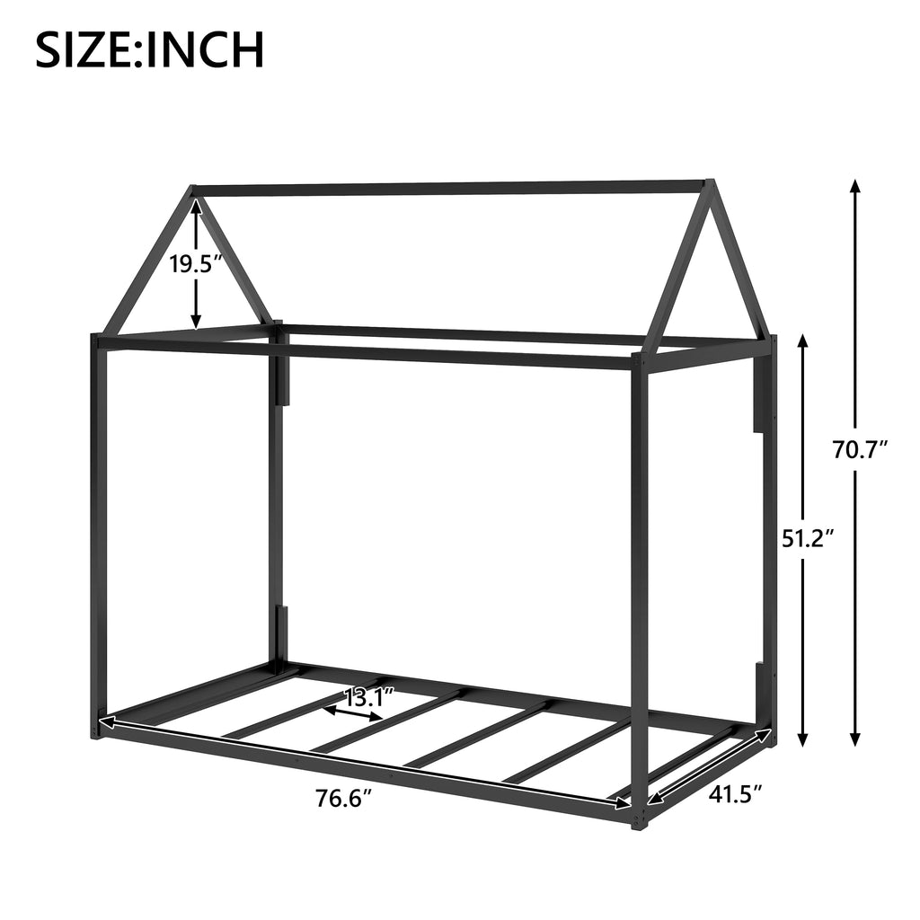 Metal House Shape Platform Bed Frame, twin