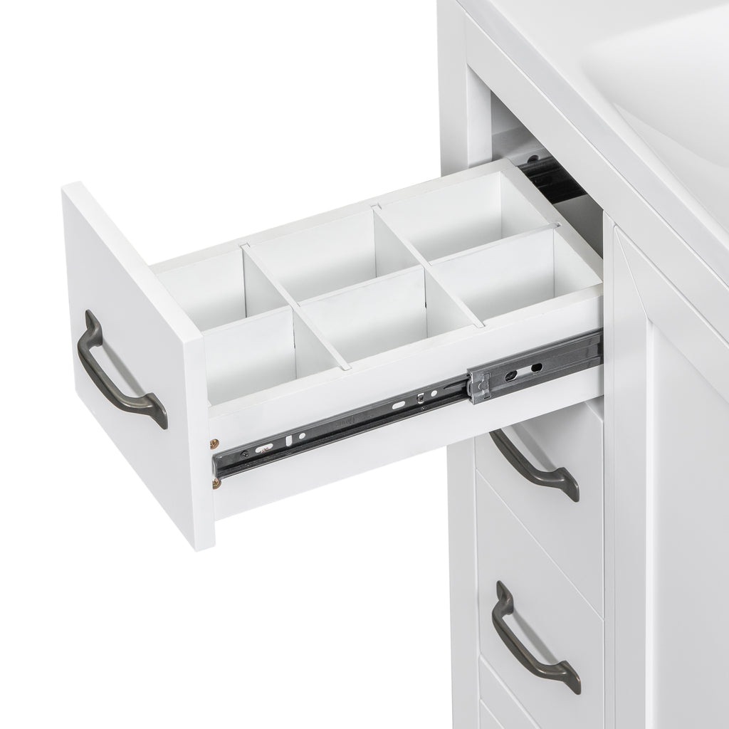 Leoglint 36" Bathroom Vanity without Sink, Cabinet Base Only, Six Drawers, Multi-Functional Drawer Divider, Adjustable Shelf, White