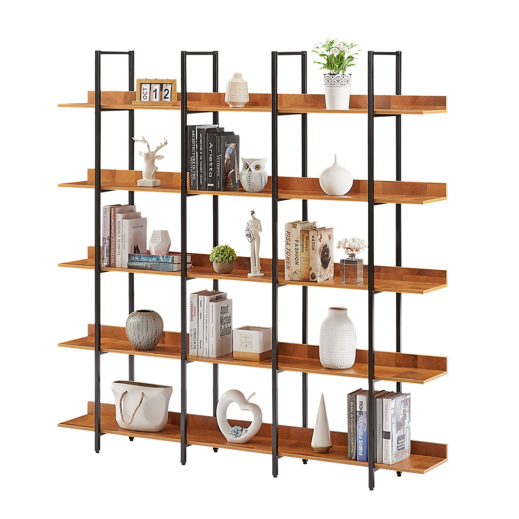 Leoglint 5 Tier Bookcase Home Office Open Bookshelf, Vintage Industrial Style Shelf, MDF Board, Black Metal Frame, Brown