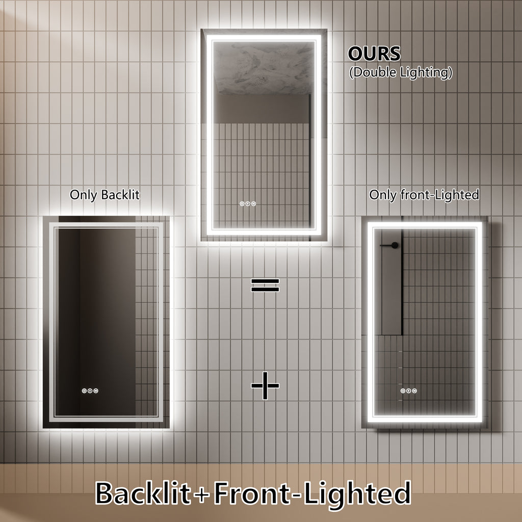 Leoglint LED Bathroom Mirror, 24x40 inch Bathroom Vanity Mirrors with Lights, Mirrors for Wall with Smart Touch Button, Anti-Fog, Memory Function, Stepless Dimmable Makeup Mirror (Horizontal/Vertical)