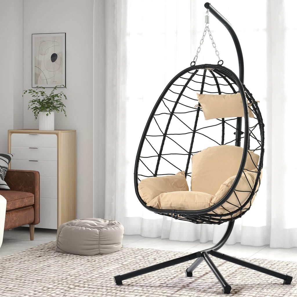 Leoglint Egg Outdoor Chair with Stand Indoor Outdoor Swing Chair Patio Wicker Hanging Egg Chair Hanging Basket Chair Hammock Chair with Stand for Bedroom Living Room Balcony