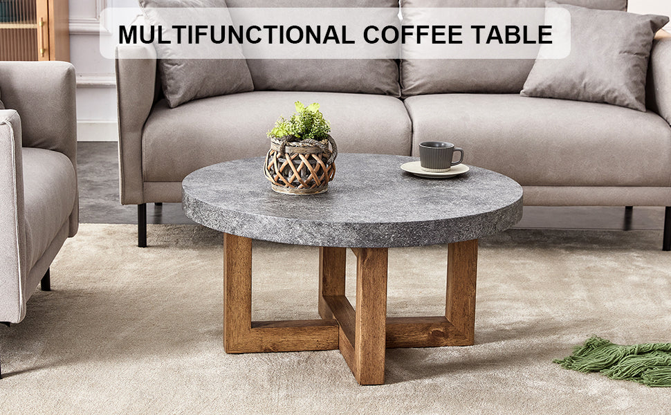 Leoglint A modern retro circular coffee table with a diameter of 31.4 inches, made of MDF material, suitable for living rooms