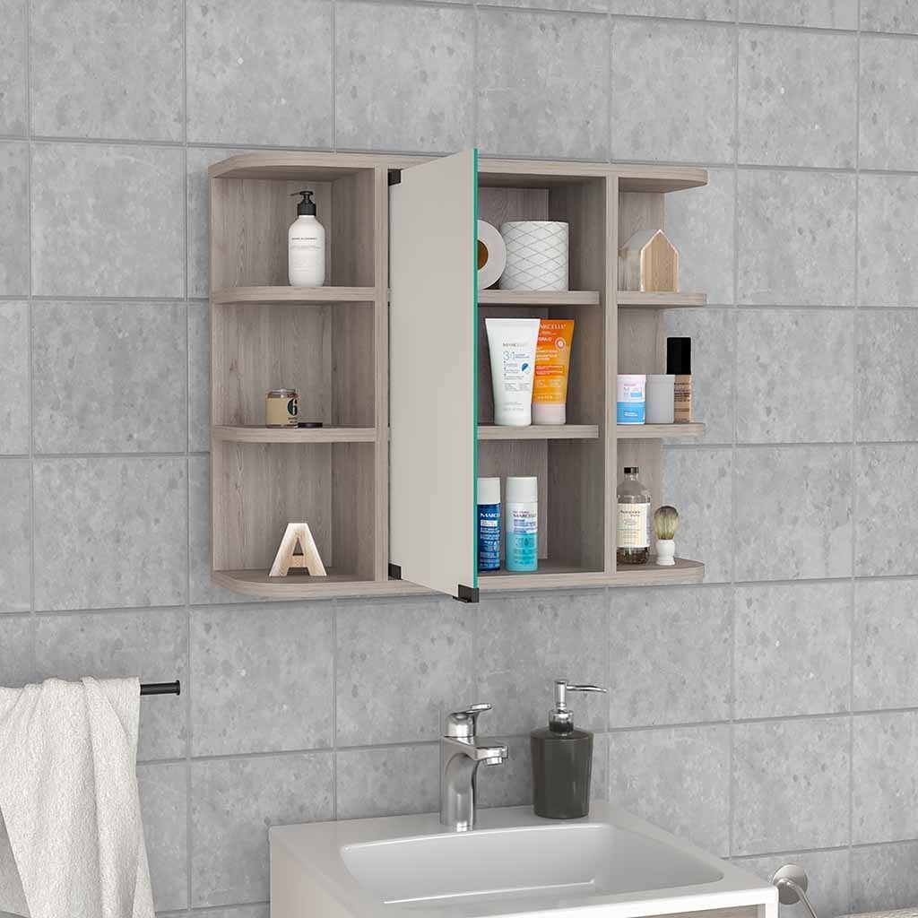 Leoglint Medicine Cabinet Milano, Six External Shelves Mirror, Light Gray Finish