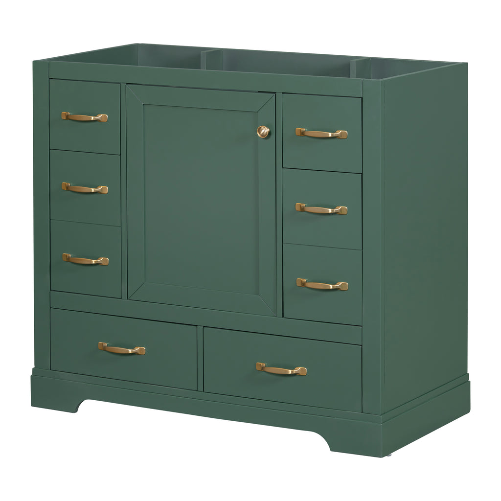 Leoglint 36" Bathroom Vanity without Sink, Cabinet Base Only, Six Drawers, Multi-Functional Drawer Divider, Adjustable Shelf, Green