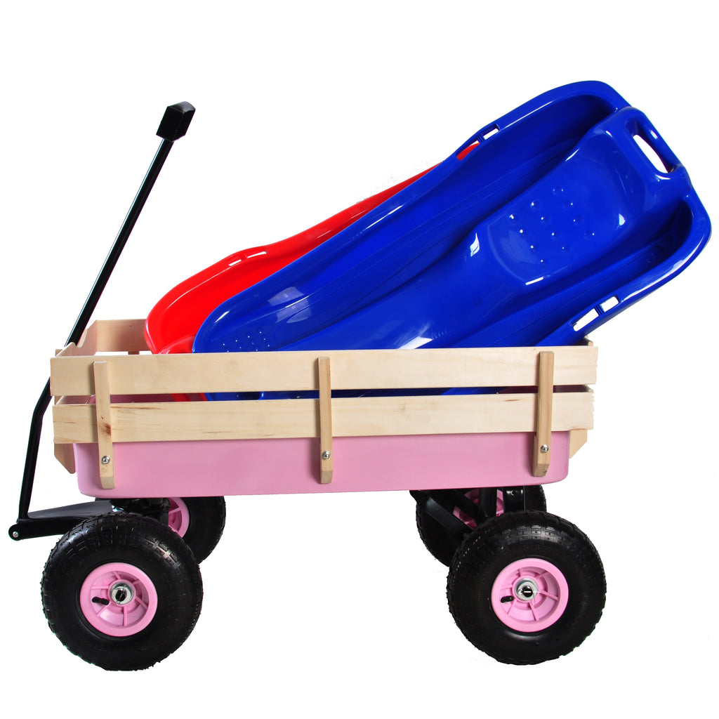 Leoglint Outdoor Wagon All Terrain Pulling w/Wood Railing Air Tires Garden Cart