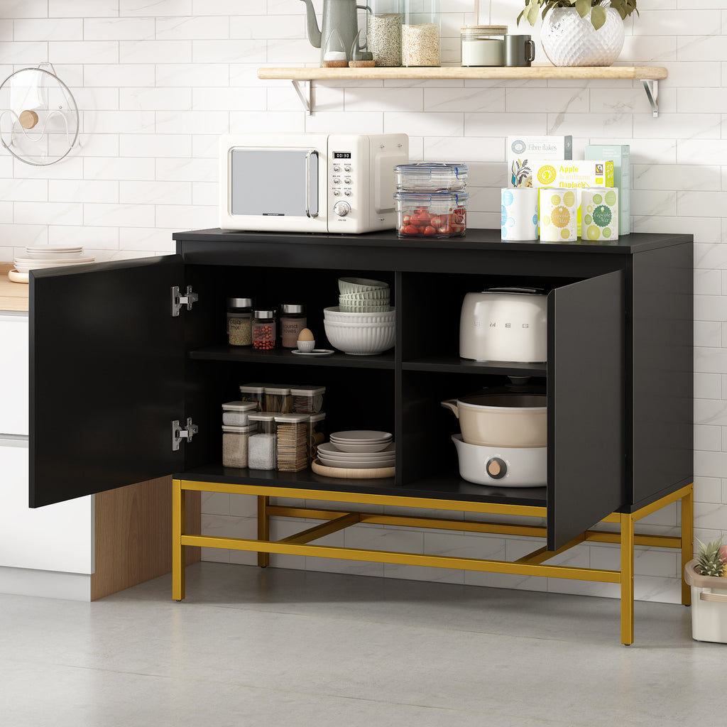 Leoglint TREXM Minimalist & Luxury Cabinet Two Door Sideboard with Gold Metal Legs for Living Room, Dining Room (Black)