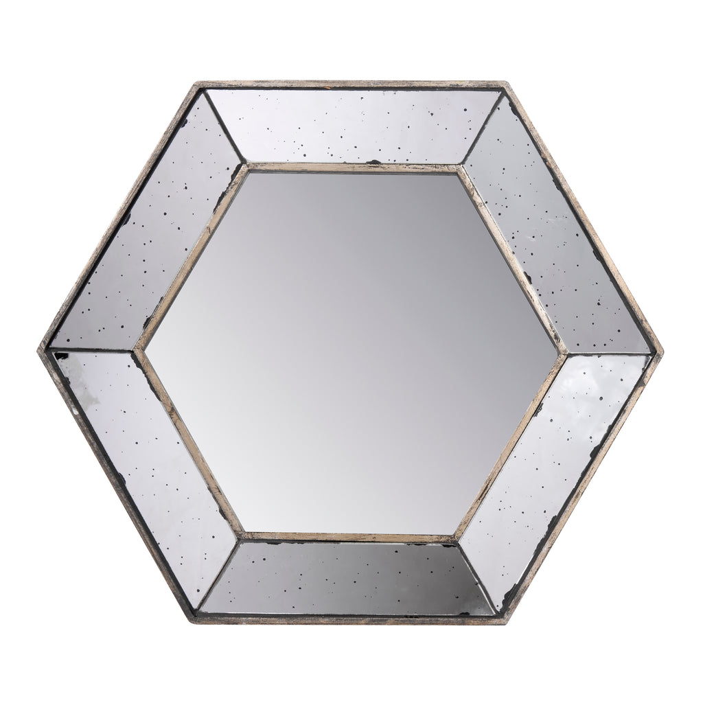 Leoglint 21" x 18" Hexagon Wall Mirror with Traditional Silver Finish, Home Decor Accent Mirror for Living Room, Entryway, Bedroom