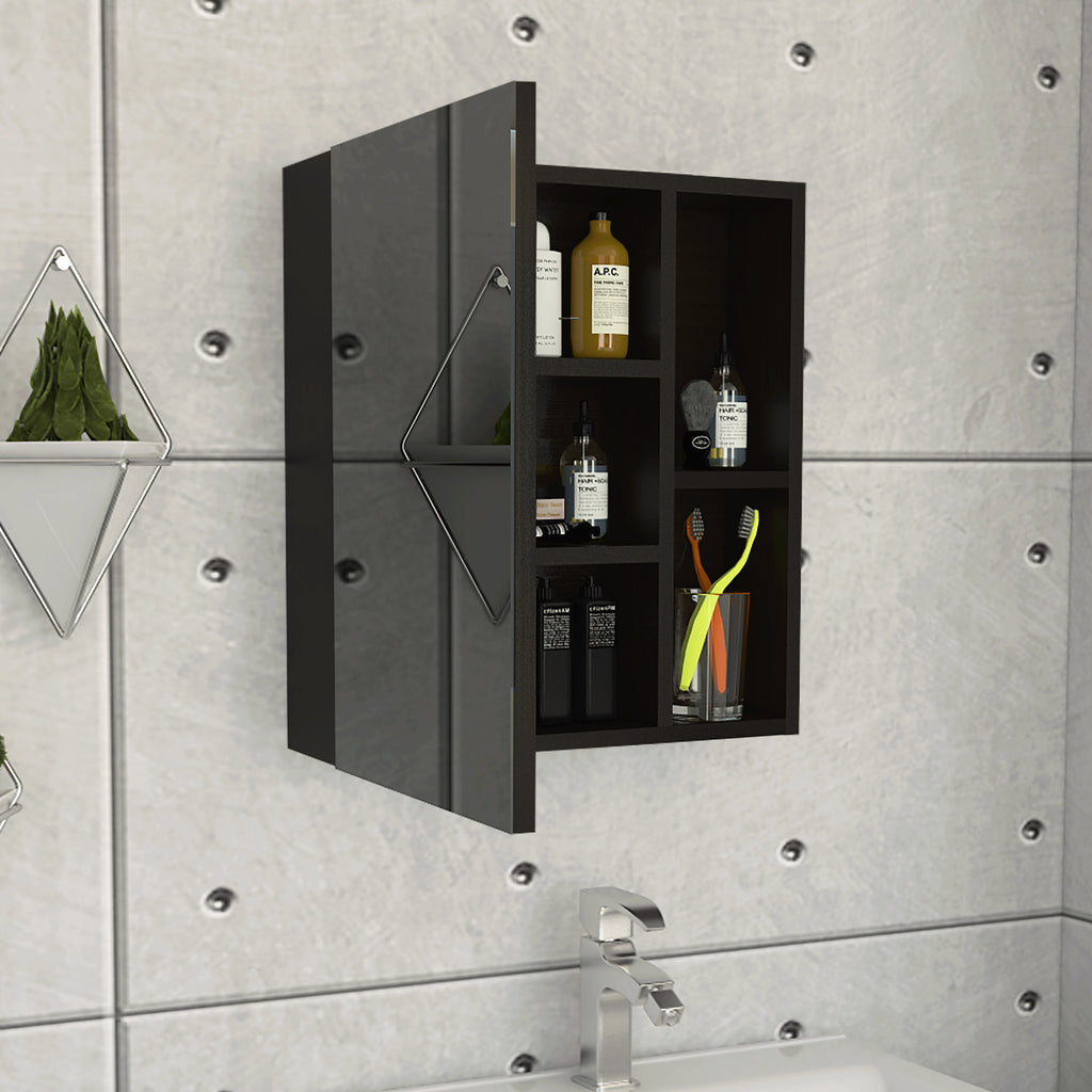 Leoglint Labelle Medicine Cabinet With Mirror, Five Internal Shelves, Single Door -Black