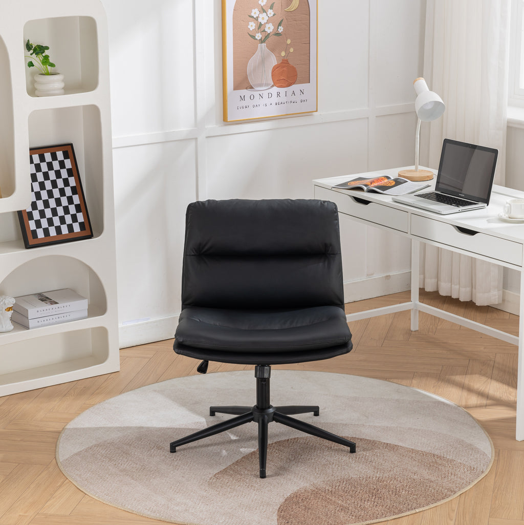 Leoglint Bizerte Adjustable Swivel Criss-Cross Chair, Wide Seat/ Office Chair /Vanity Chair, Black