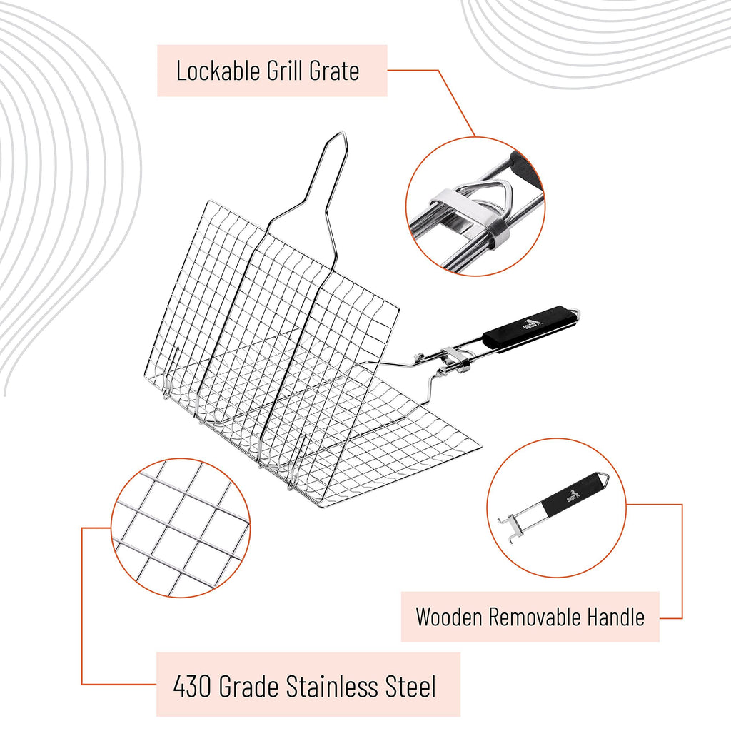 Leoglint Grill Basket, Stainless Steel, Fish Grill Baskets for Outdoor Grill, Vegetable Grill Basket, BBQ Grill Basket, Fish Basket for Grilling, Grill Accessories