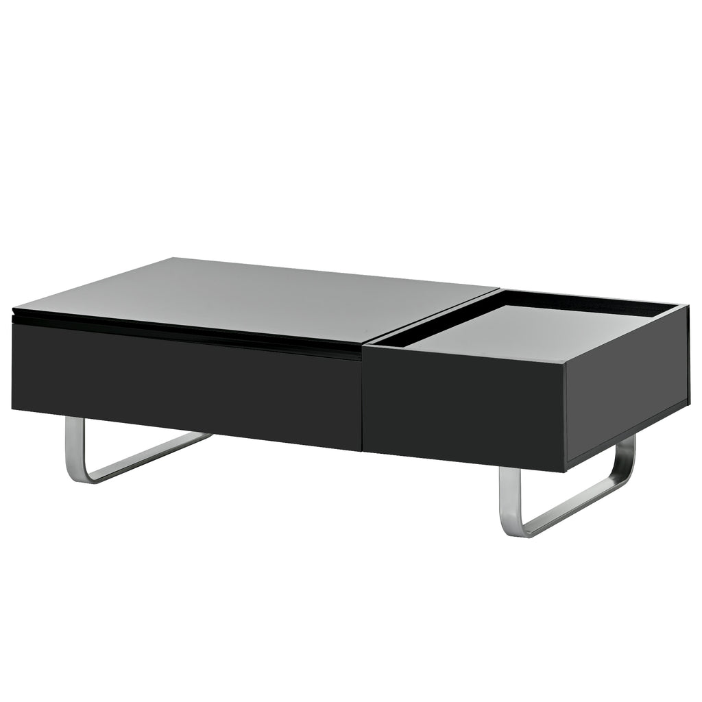 Leoglint [VIDEO provided] ON-TREND Multi-functional Coffee Table with Lifted Tabletop, Contemporary Cocktail Table with Metal Frame Legs, High-gloss Surface Dining Table for Living Room, Black