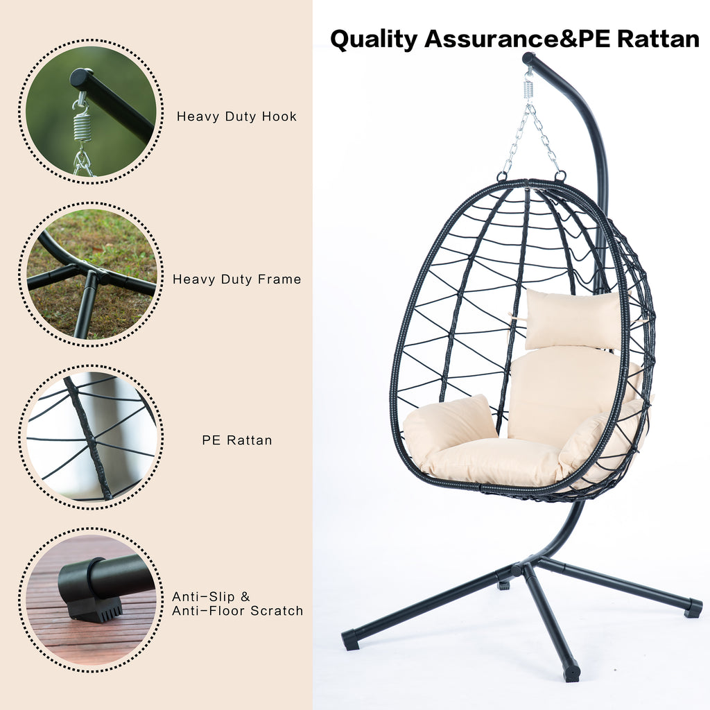 Leoglint Egg Outdoor Chair with Stand Indoor Outdoor Swing Chair Patio Wicker Hanging Egg Chair Hanging Basket Chair Hammock Chair with Stand for Bedroom Living Room Balcony